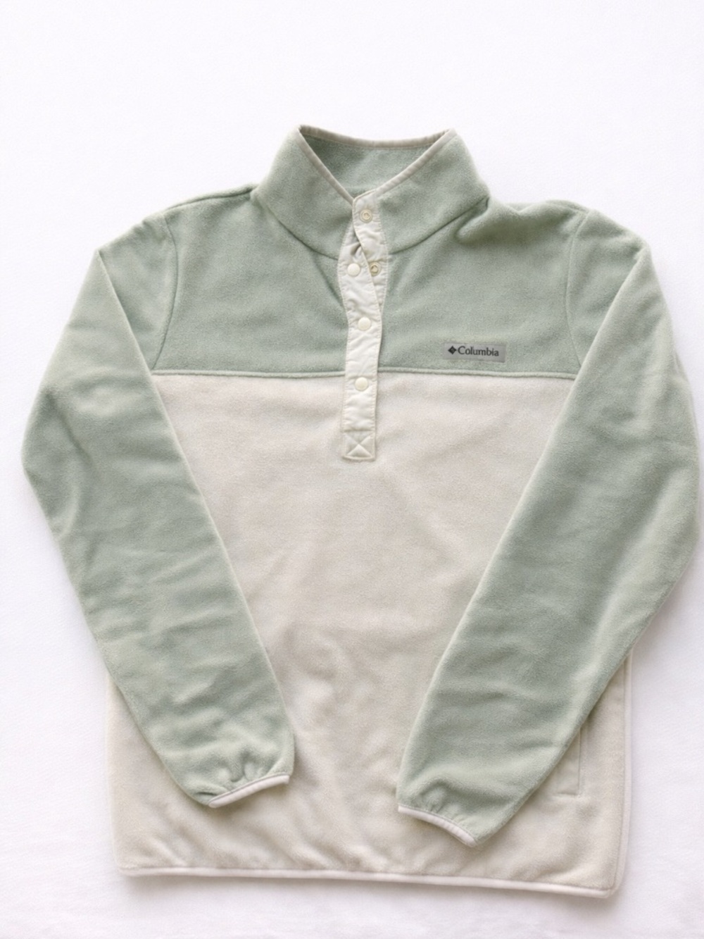 Columbia Sage Green & Cream Fleece Pullover Snap Neck Size M